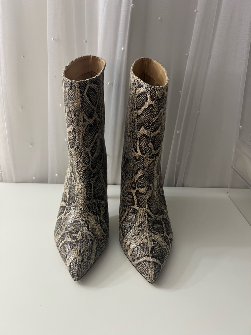 Express Snake-Print Pointed Ankle Boots - Beige & Black